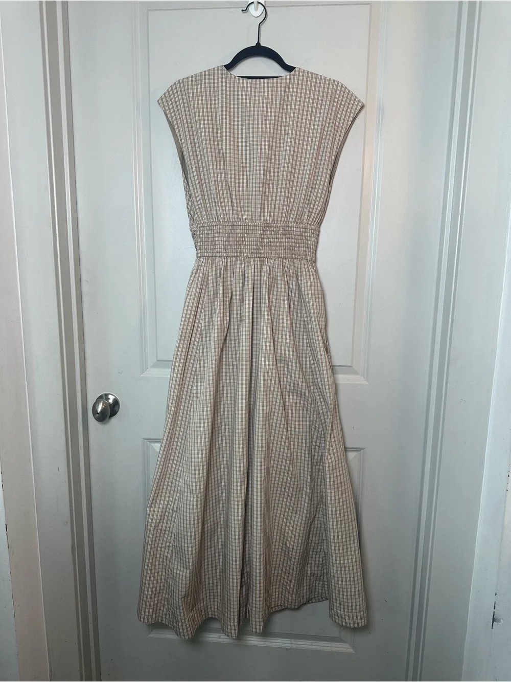 Abercrombie & Fitch Twist Bodice Plaid Brown & Ivory Maxi Cotton Dress, Small